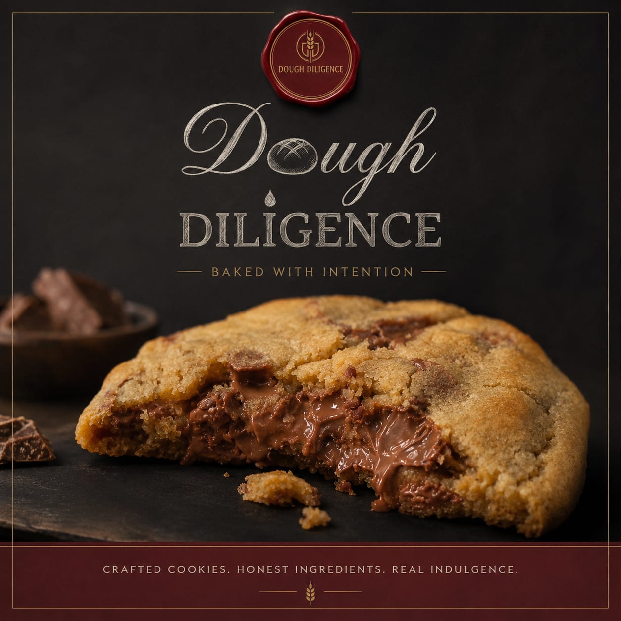 Dough Diligence — a molten-centre chocolate chip cookie, baked with intention